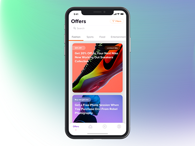 Offers Concept app appdesign cart colorful coupon coupons design ecommerce ios layout minimal mobile offers order tabbar ui ux