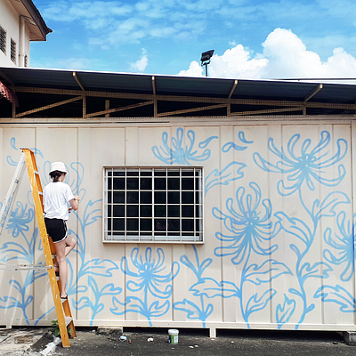 Cabin With The Moods blue design drawing flower mural flowers illustration mural mural design murals