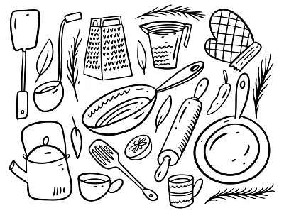 Kitchen Set Objects cartoon design icon illustration kitchen object sign sketch symbol vector