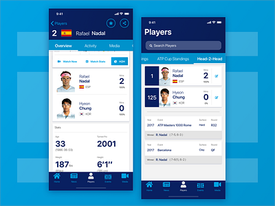 ATP App - H2H (Comparison) app design interaction mobile ui phoenix product design sports tennis ux