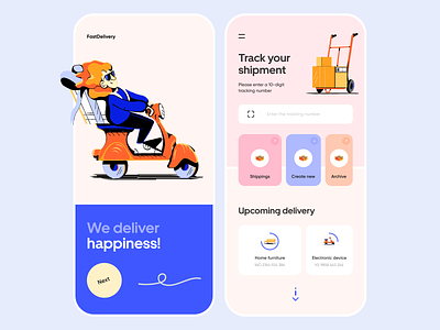Fast Delivery - Mobile App Design with Illustrations app colors delivery delivery service design illustration illustrator mobile app mobile design ui ui design user interface