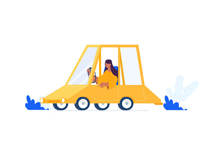 Driving Car car cartoon character design flat illustration illustrator minimal ui vector web website women