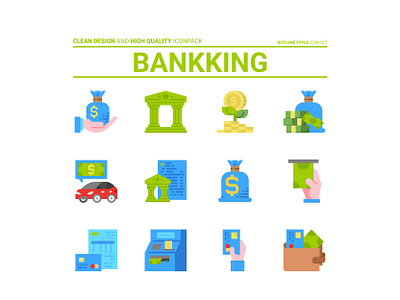 Bankking icon set atm bankking car coin hand icon illustration money walet