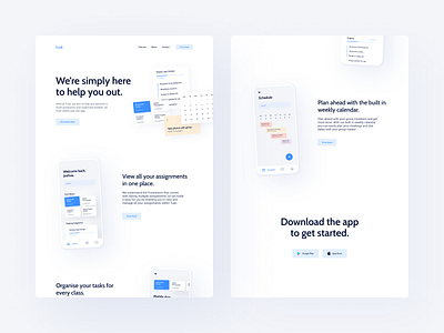 Student Life App Landing Page app branding clean concept design hero homepage landing minimal ui ux web web design website