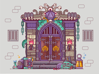 Dungeon Adventure 2d adventure dnd door dungeon dungeons and dragons entrance fantasy flat design game game design gamedesign gaming gates illustration line art playing role rpg vector