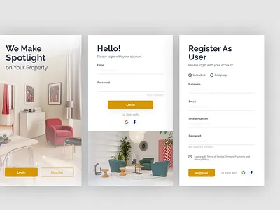PROPERTY app mobile design flat landingpage login form login page login screen mobile property property app register register form register page ui uiux ux