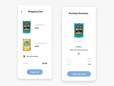 Mobile Shopping and Purchase Summary Design - E-commerce App app app design dailyui dailyui 017 dailyui017 design ecommerce mobile ui purchase summary reciept shopping bag shopping cart ui ux