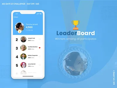 365 DAYS UI CHALLENGE - DAY 019 / 365 - Leaderboard 365daysuichallenge app app design concept dailyui design leaderboard mobile app ui uiux ux