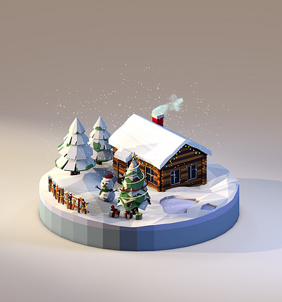 Christmas house 2020 3d 3dillustration 3dmodeling christmas cinema4d diorama house hut illustration isometric lowpoly lowpolyart merrychristmas newyear night render renders snowman spruce