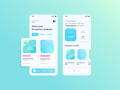 Podcast App blue clean design gradient mobileapp podcast sound ui user experience user interface ux