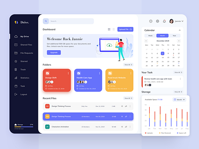 Drive- Storage Management Dashboard Concept app app design clean dashboad dashboard design drive event file management illustration management app managment meeting minimal storage task task management web web design webdesign website