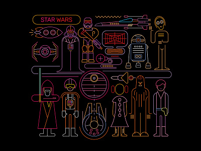 Star Wars characters c3po chewbacca darth vader darthvader death star deathstar droid han solo jedi lineart luke skywalker millennium falcon neon princess leia r2d2 rebel star wars starwars