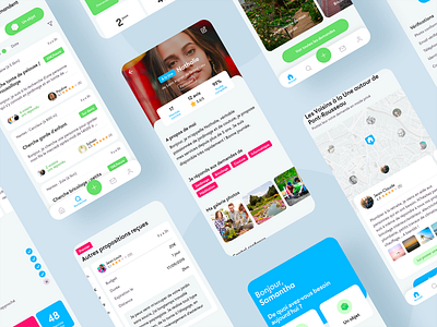 Allovoisins app - Sharing economy accessibility app cards colors description design map navbar profil ui ux