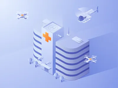 Modern hospital 3d app clean design helicopter hospital illustration illustrations isometric isometric design isometric illustration isometry modern quadrocopter set sity trend ui ux vector