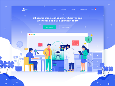 TeamUp - collaborate website exploration character character design colaboration design flat design gradient header illustration team ui vector website