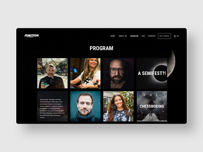 Event program page clean dark dark ui design focus ui ux website