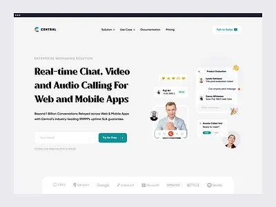 Central - Saas Landing Page animation clean green grey landing page message minimal saas ui ux web design website