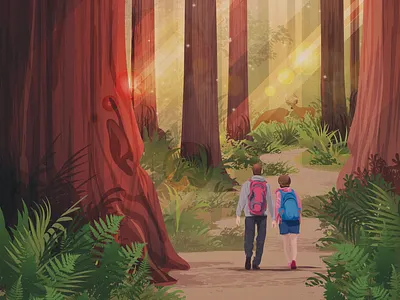 Redwood ― poster design adobeillustator california giant tree illustration digital illustrator poster art redwood retro poster sequoia trees vector art