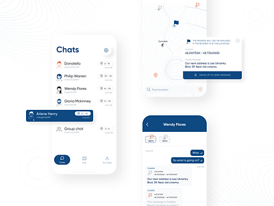 Geo Messenger app design figma illustration map messenger typography ui