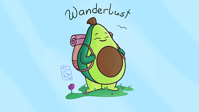 Wanderlust 🏔️ avocado baby backpack chubby creaturedesign creatures cute december exploration flower funny green hug illustration silly superfood wanderlust