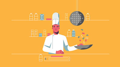 Illustration style suggestion - The Cook 2d character chef cook cooking editorial flat illustration illustrator kitchen outline people style vector