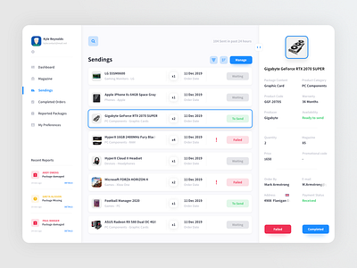 Package delivery tracker dashboard delivery design table ui user experience user interface ux uxdesign web