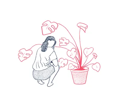 Inktober 2019: Overgrown concept illustration inktober monstera overgrown plant primary colors procreate woman