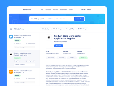 Job Board app blue branding design ecommerce job job board landing landingpage minimal minimalism minimalist minimalistic platform ui ux webdesign