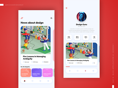 Day 8 - Blog Application UI app design app ui application ui blog blog application creative design minimal mobile ui ui uiux userinterface ux