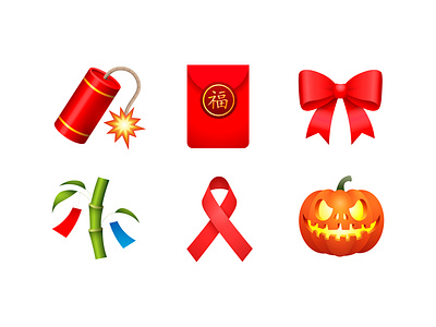 Emoji - Set event color design emoji emoji set event firecracker fun icon set icons8 illustration red envelope reminder ribbon ribbon tanabata tree vector