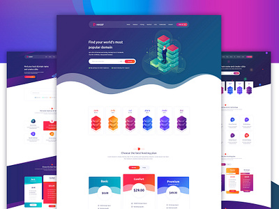 Khost Domain and Hosting PSD Template domain domains gradient hosting hosting template illustration design internet isometric isometric design landingpage provider proxy rocks rssl server typogaphy vpn web hosting worldwide www