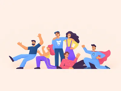 VK Team boy character design flat girl illustration superhero team texture vector