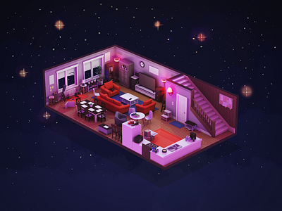 Stargazing 3d 3d illustration blender design illustration illustrator isometric isometric illustration lowpoly night room