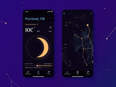 SkyTreasure app app constellation design graphic design lunar mobile app moon night sky space ui ux weather web design