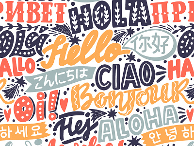 Hello seamless pattern aloha bonjour branding calligraphy design foreign hand drawn hello hello world illustration lettering pattern seamless vector wordmark world