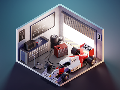 McLaren Garage 3d blender diorama f1 garage illustration isometric mclaren render room