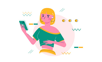 Girl with gadget adobe illustrator art connection female gadget girl character girl with gadget illustration iphone lineart phone smartphone user experience vector woman