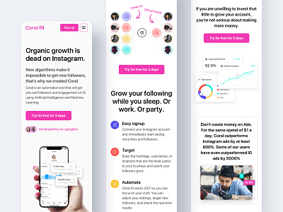 Coral Mobile analytics chart clean comparison home homepage insights instagram interface landing layout minimal mobile proxy tool ui ux web design website