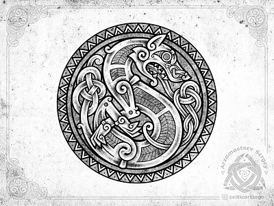 Wolf / Dog animal celtic design dog illustration knot knotwork letter logo ornament pencil sketch sun wolf