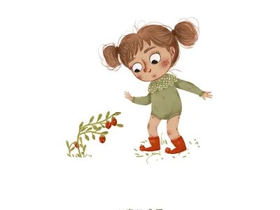 The girl who wants to pick strawberries branding design illustration