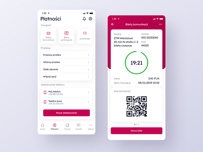 Payments and Public Transport Ticket Screens. app application bank app banking card design interface payments ticket transport ui ux