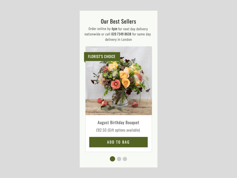 The Real Flower Company - Best Sellers Animation Concept after effects carousel concept conversion rate optimisation mobile design mobile ui retail design sketch ui ui design ui designer uiux user experience user interface design ux ux design