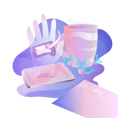 You have a message 📨 abstract abstract art colorful cup design dribbble flat gradient hand illustraion illustration message message app pallette plants purple smartphone tea vector