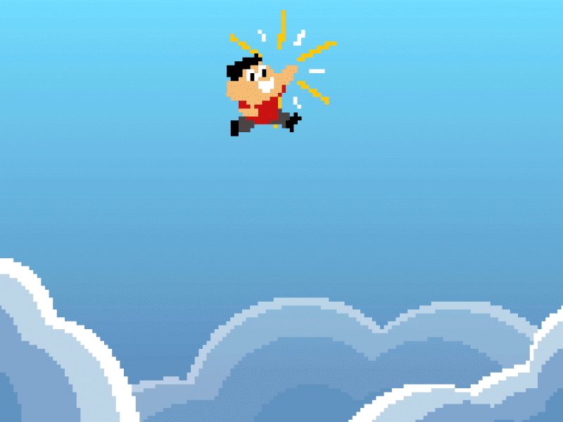 Jump Man Coin Collect animation arcade character clouds coin jump money pixel art sky video game