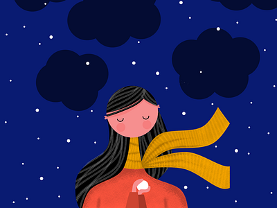 Snowy night art artwork charachter design flat girl illustration illustrator