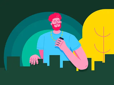 boy with a phone art boy character city colours design drawing graphic green illustration man minimalism phone portrait redhead town