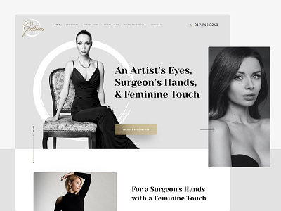 The Gillian Plastic Surgery homepage beautiful beauty black circle design dress elegant eyes face font gold plastic simple surgeon typography ui web woman