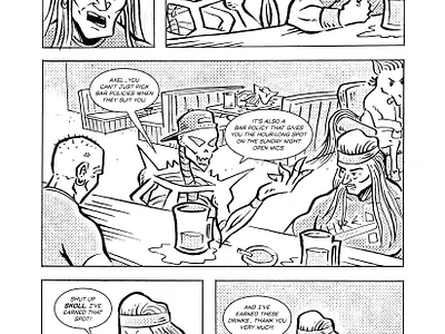 Meanwhile in BATTLEWORLD bar fight bars barstool cartoons character design comic comic art comics illustration ink inking low brow monsters skeleton skull warriors