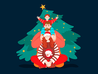 Christmas family character christmas christmas tree design family flat happy face happy new year illustration new year woman