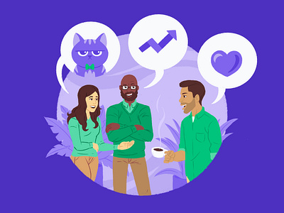 Casted Illustrations - Cover black man branding cartoon cat character design coffee comic conversation design diversity drawing heart hispanic illustration plants saas landing page sweater talking ui word bubble